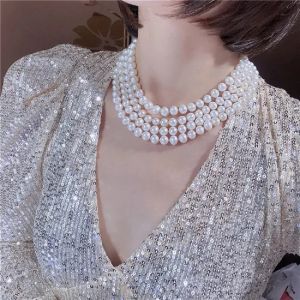4 Rows - Natural White Round Pearl AAAA8-9mm South Sea Pearl Necklace 925s/18-19-20-22 inch