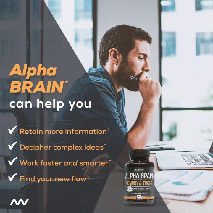 อาหารเสริมสำหรับสมองและความจำ Alpha Brain Memory & Focus 60 Capsules ...