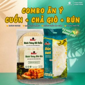 Combo Bánh tráng gỏi cuốn Shammi tròn size 22cm túi 400g Bánh tráng chả giò Shammi vuông size 22cm túi 200g Bún tươi Shammi túi 400g