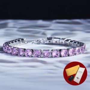 Diamcity (Free Gra Certificate) Gelang Berlian Bertatahkan Mikro Baru Moissanite Merah Muda Mewah