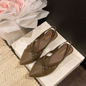 Free Shipping New pointed-toe bowknot high-end summer womens slip-on wedge heel fashion versatile sandals and flats