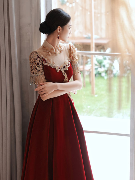 Glary Star Chinese Style Velvet Toast Dress Bride Female Wedding Small Man Spring and Summer Engagement Dress Simple Atmosphere Lazada PH