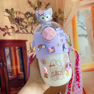 Cute Doll Water Bottle With Straw 630ml Kid Children Student Portable Water Cup INS Korea STYLE Water Bottle with Straw