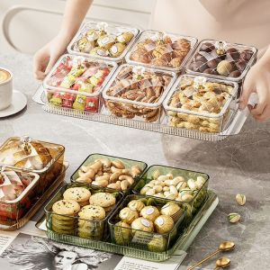 GAOSU 2/4/6 lưới Đĩa trái cây Đĩa phân vùng Chống bụi Nhựa Khay trái cây sấy khô Đa chức năng Chống trượt Khay tráng miệng đồ ăn nhẹ Dành cho gia đình