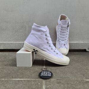 OBRAL SEPATU SNEAKERS CONVERSEEE 70S HIGH X OFF WHITE TRIPLE WHITE SOL OREN SEPATU COWOK CEWEK KEREN PUTIH POLOS 36-43