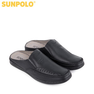 Dép sapo bít mũi nam da bò SUNPOLO SPO196 (Đen Nâu)