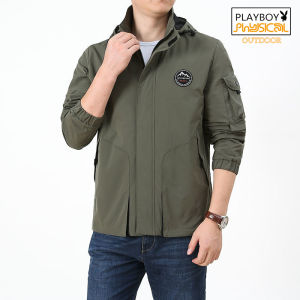 PLAYBOY Outdoor Spring and Autumn New Mens Casual Jacket Sports Outdoor Quick Dry Top Large Loose Coat Mountaineering Suit Windbreaker Waterproof