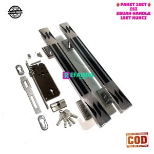 1set lock body kunci dan 2buah gagang handle pintu rumah minimalis pilihan panjang 33cm 45cm dan 60cm bahan stainless untuk pintu depan dan kamar daun pintu 1