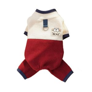 YITAQI Warm Dog Jumpsuit Cartoon Bear Pattern Stand Collar Pet Coat Hoodie Winter Pet Clothes Polar Fleece Dog Four Legged Pants For Dogs Puppy Cats