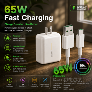 CLICKSHIRK : 65W Support Fast Charging VOOC 6.5A Quick Cable Micro USB Type-C For OPPO A18 A16 A17 9i