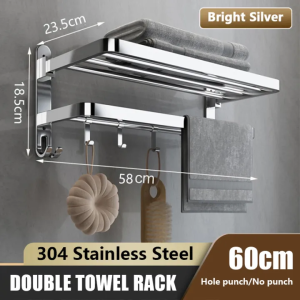 WINGS 304 Stainless Steel Bathroom Towel Rack Foldable Wall Mounted Toilet Accessories Bathroom Organizer