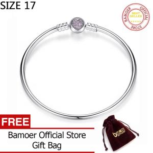 BAMOER Free Shpping Authentic 925 Sterling Silver 17-21CM Snake Chain Heart Bangle & Bracelet Luxury Jewelry PAS904