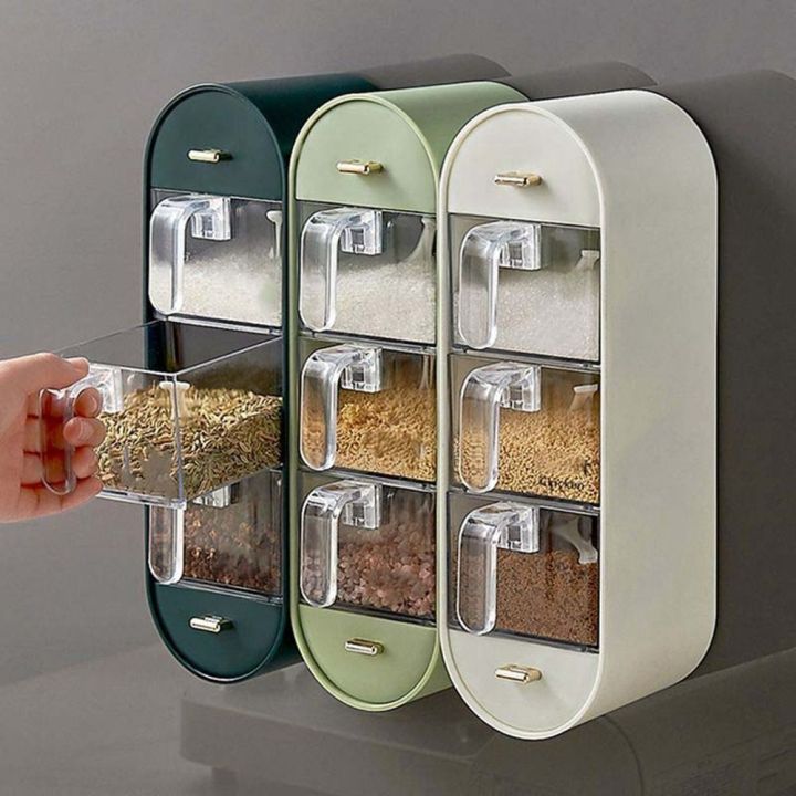 FEFDTQ Punch-Free 5 Grids Spice Organizer Plastic Wall Mounted ...