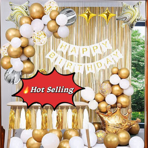 [SG Seller]Gold Birthday Decorations - Gold Party Decorations Set with Birthday Banner Gold White Confetti Balloons Gold Foil Birthday Background Tassel Garland Cake Toppers for Girls Women Men Kids Baby