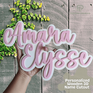 Persona Engrava Personalized Wooden 3D Name Cutout Sign – Custom Laser-Cut Hanging Name Wall Art Nursery Wedding Cursive