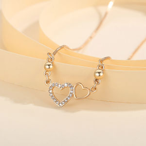 Y008 Kalung Wanita Korean Style Korea Perhiasan Mode Pernikahan Wanita Liontin Hati Ganda Berongga Kalung Cinta Tulang Selangka Geomertik Hati