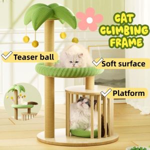 Coconut Tree Cat Climbing Frame Double Layers for Cats Tree with Pet Toys Scratching Pad