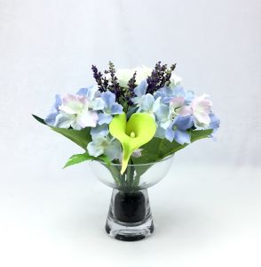 แจกันดอกไม้ปลอมตกแต่ง ดอกไฮเดรนเยียพร้อมแจกันแก้ว ดอกไม้ประดิษฐ์ตกแต่งบ้าน