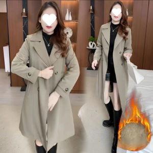 Mid-length Fleece Trench Coat Slimming Temperament Autumn and Winter Windbreaker Over-the-Knee Double Breasted Suit Collar Trench Coat
