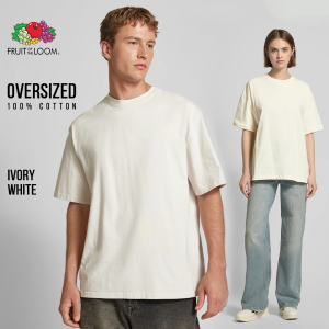 Fruit of the Loom Soft Premium Oversized Tshirt for Men & Women 100% Cotton Mens T-shirts Basic Tops Plain Ivory White