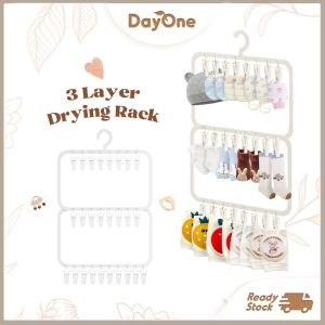 Day One 🍃【Space-Saving Wardrobe Helper】Baby Kids Clothes Hanger 3 Tier Drying Rack Wardrobe Socks Rack