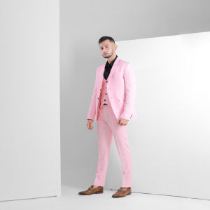 Stelan Jas Celana dan Rompi Pria - Jas Pengantin Pria - Jas Pesta - Handsome and Slim Fit Suit - Premium Suit - Pink(Merah Muda) - FREE COVER JAS+DASI
