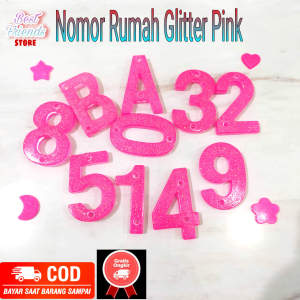 Nomor Rumah dan Huruf Timbul Glitter Pink