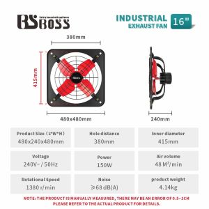 BS BOSS exhaust fan 8-24 inch Wall Type Light Duty Industrial kitchen ventilation fan kipas ekzos