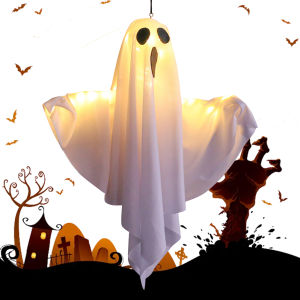 Halloween LED Glow Ghost Light Ghost Hanging Lamp Ornament Lighted Ghost Horror Props for Haunted House Decor