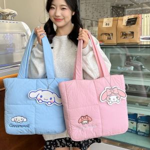 LUCKFRE Large Capacity Down Fabric Kuromi Shoulder Bag Cinnamoroll Kiity Cat Cartoon Handbag Japanese Korean Style Melody Tote Bag Outdoor