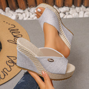 Free Shipping Plus-Size Wedge-Heeled Sandals With A Thick Sole Featuring A Fish-Mouth Design Fashionable And Comfortable Easy To Slip On And With A Platform Sole