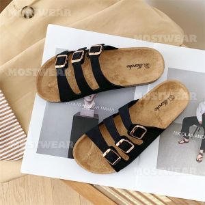 Mostwear Couples Flat Slippers All Match With Three Adjustable Straps Daily Outwear Slip Ons (standard size)