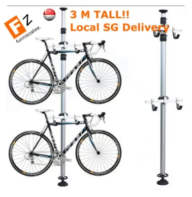 [Thicker reinforced] Dual Bicycle bike Floor to Ceiling Storage Display Parking adjustable pole height rack