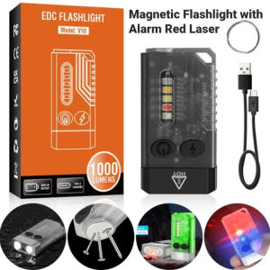 Red Laser Magnetic Rechargeable Flashlight With Alarm Handheld Super Bright Flashlight Emergency Safe Flashlight Camping Travel