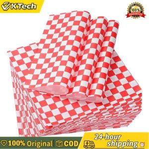 【Free Shipping】 Red Checkered Wax Paper for Bread and Sandwich Wrapping 30x30cm 500 Sheets Kitchen Utensils Supplies
