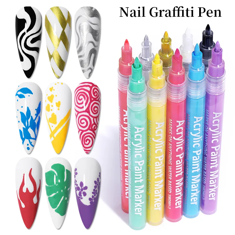 BORN PRETTY Pc Nail Art Graffiti Pen Black Gold Color UV Gel