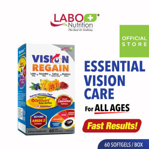 LABO VisionREGAIN - Sharp Vision Supplement for Dry Eyes Night Vision Eye Strain Blurry Vision Blue Light with OptiGuard Lutein Zeaxanthin Saffron Extract Blueberry Extract and Phospholipds Supplement • Made in Japan • 60 softgels