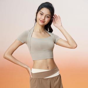 WiZi Atasan Olahraga Wanita Baju Yoga Kaos Senam Kaos Olahraga Wanita Atasan Built-in Bra (LP42)