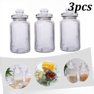 3Pcs Glass Sealed Can Food Storage Jar Tea Jar Kitchen Sugar Bowl Spice Bottle Snack Coffee Moisture-proof Bottle
