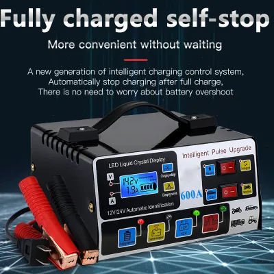 12V 24V 220W 600A Baterai charger accu motor otomatis Pengisi Daya Aki Mobil Sepenuhnya Otomatis charger aki motor Frekuensi Tinggi Pengisi Daya Perbaikan Pulsa Cerdas Layar LCD Pengisi Daya Tinggi