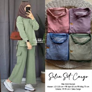 Dedilarise Trend Fashion Wanita One Set Selia 2in1 Setelan Cargo Wanita Remaja Matt Rip Knit Hornet Salur Basic Premium Fashion