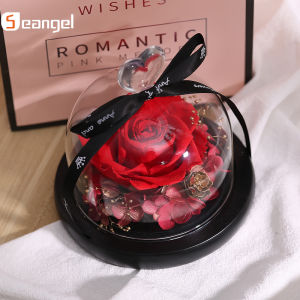 Seangel Valentines Day gift Eternal Fresh Flower in Glass Dome with Light Strip for 520 Confession Day Preserved Real Rose for New year gifts Thanksgiving day Christmas Birthday Mothers Day