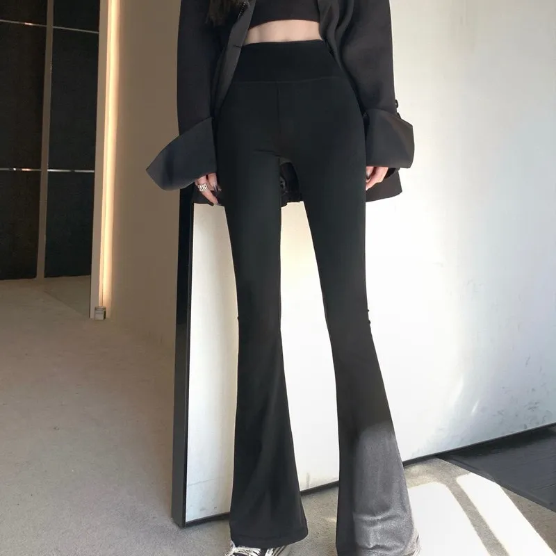 Ready Stock-Spring Summer Black Flare Pants High Waist Black Vintage Skinny Pants  Fashion Casual For Women Streetwear Indie Solid Trousers