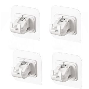 6PCS Hanging Rod End Rod Clip Self Adhesive Wall Curtain Hanging Rod Clamp Hooks Fixed Clip Rack
