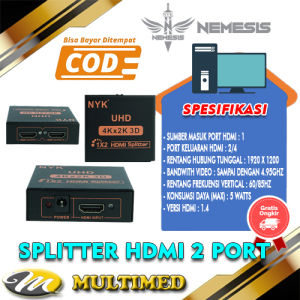 HDMI SPLITTER 2 PORT NYK 4K + Adaptor 2A