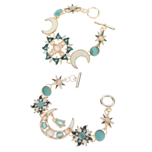 Unique Asymmetry Sun Moon Star Bracelet Trendy Sun Moon Star Bracelet Accessory for Women with Opal and Rhinestones
