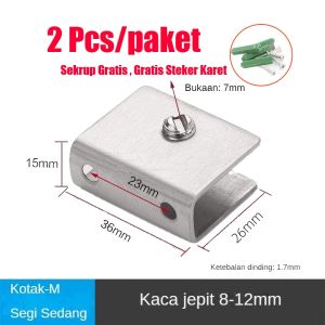 2PCS Penjepit Kaca Stainless Steel Tanpa Bor - Untuk Rak 8-12mm /Glass Clip