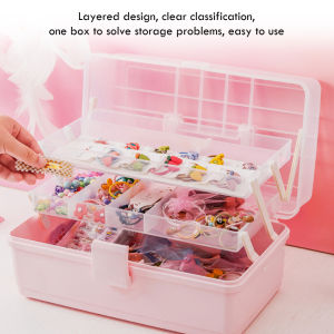 2 Size【High Quality+ In Stock】Pink Transparent Plastic Multi-Layer ChildrenS Hair Accessory Box Desktop Cosmetics Jewelry Manicure Three-Layer Storage Box