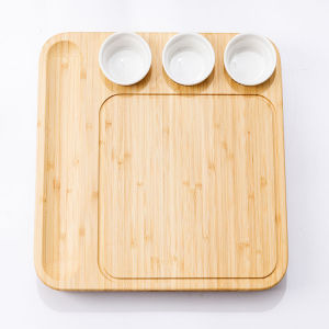 BAMBOO CHEESE BOARD SET WITH 4 CHEESE KNIVES 3 CEREMIC BOWLS SERVING FORKS PREMIUM CHARCUTERIE BOARD WITH SLIDE OUT HIDDEN DRAWER AND GROVES MAKES PERFECT GIFT 34 BY 34 CM