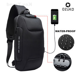 OZUKO USB Anti-Theft Chest Bag with Password Lock for Woman Crossbody Bag with USB Charging Port Waterproof Oxford Cloth Handbags Shoulder Bag for Man Suit for Travel Sports Kev Trend